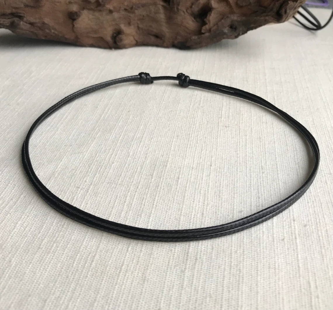 Black 2mm Waterproof Waxed Cord Necklace Unisex Adjustable 14-28