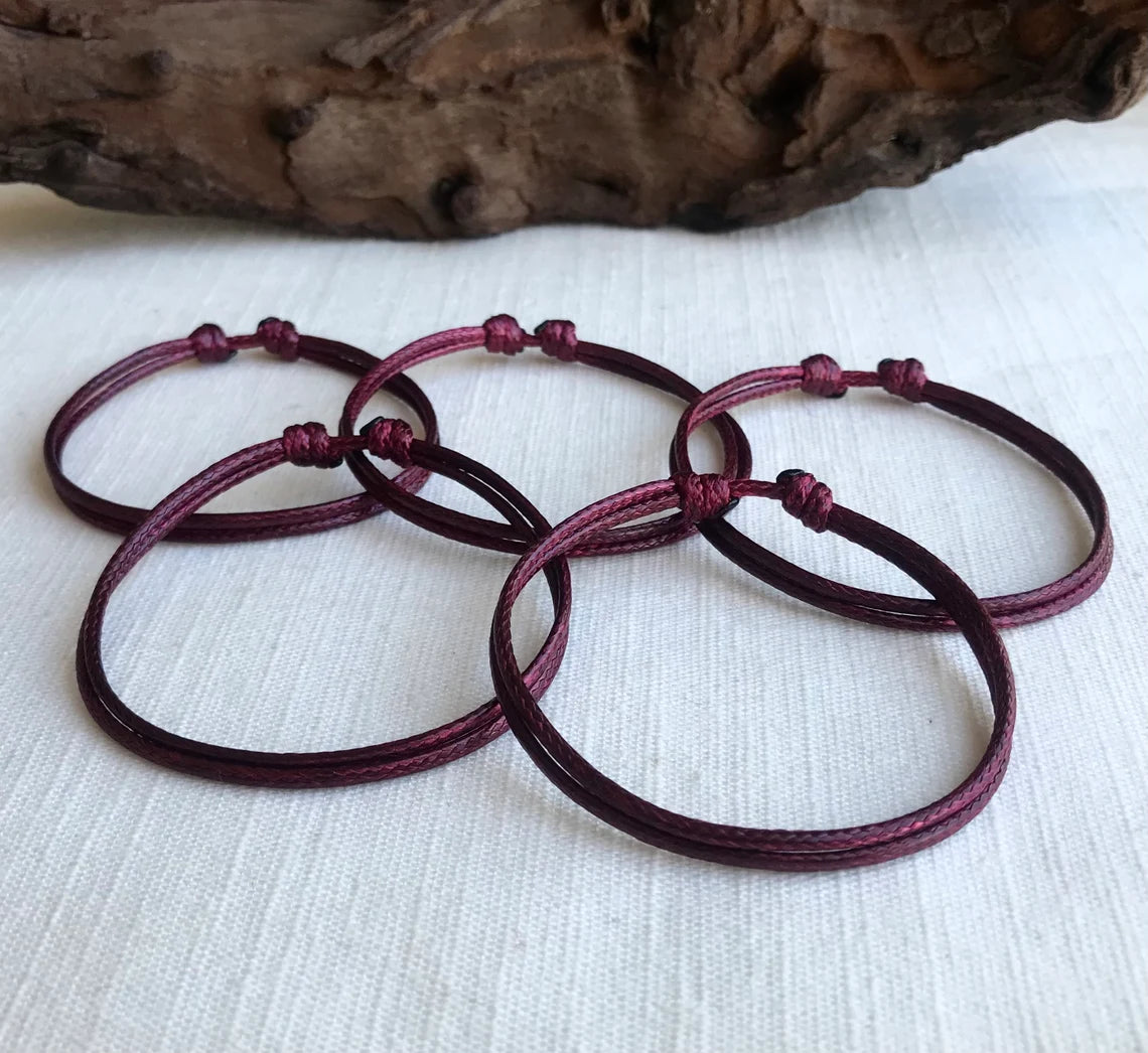Dark Red 1.5mm Water Resistant Adjustable Cord Bracelet or Anklet Unisex