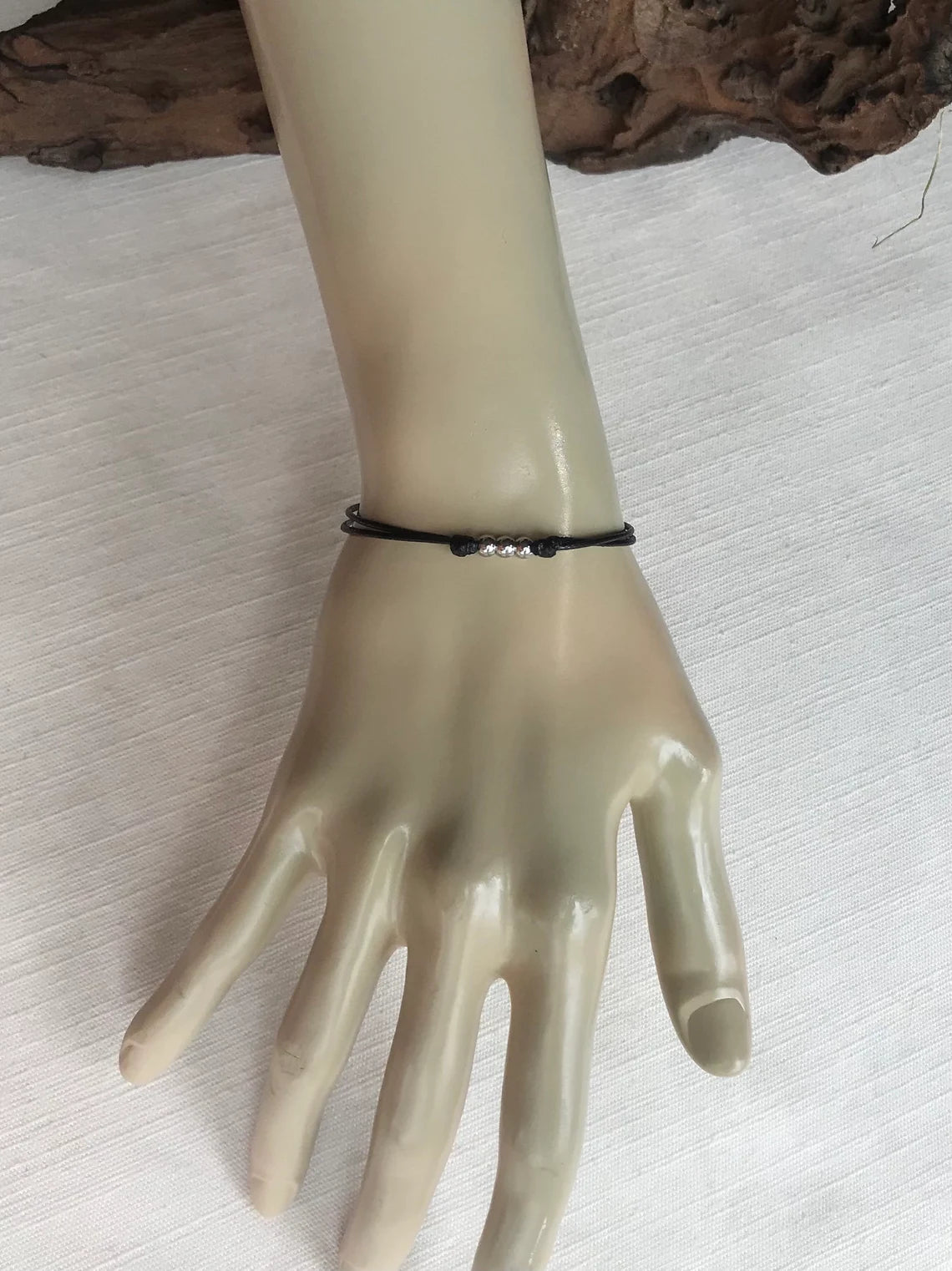 Small Stainless Steel Bead 1mm Black Waterproof Adjustable Cord Bracelet or Anklet Unisex