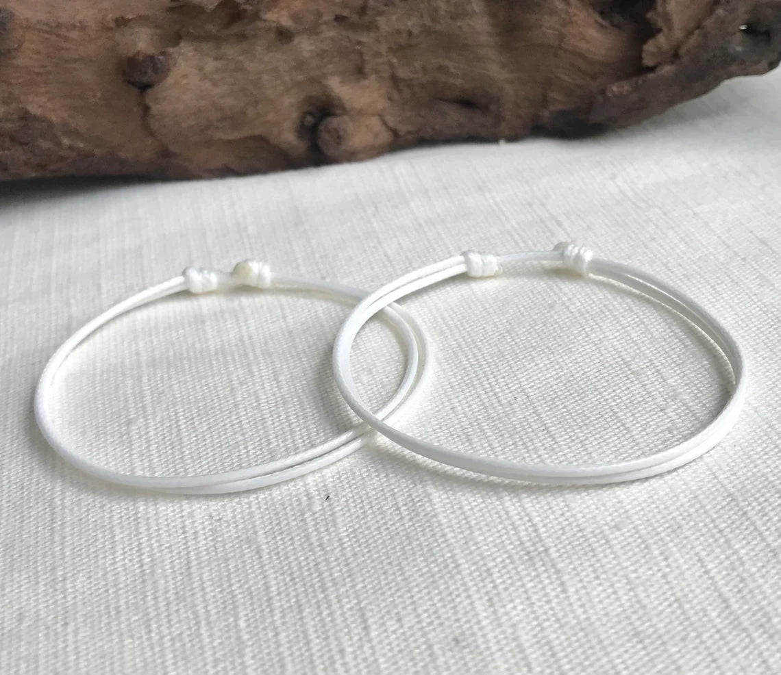White 1mm Waterproof Waxed Cord Adjustable Bracelet or Anklet Set Unisex Friendship Couple's