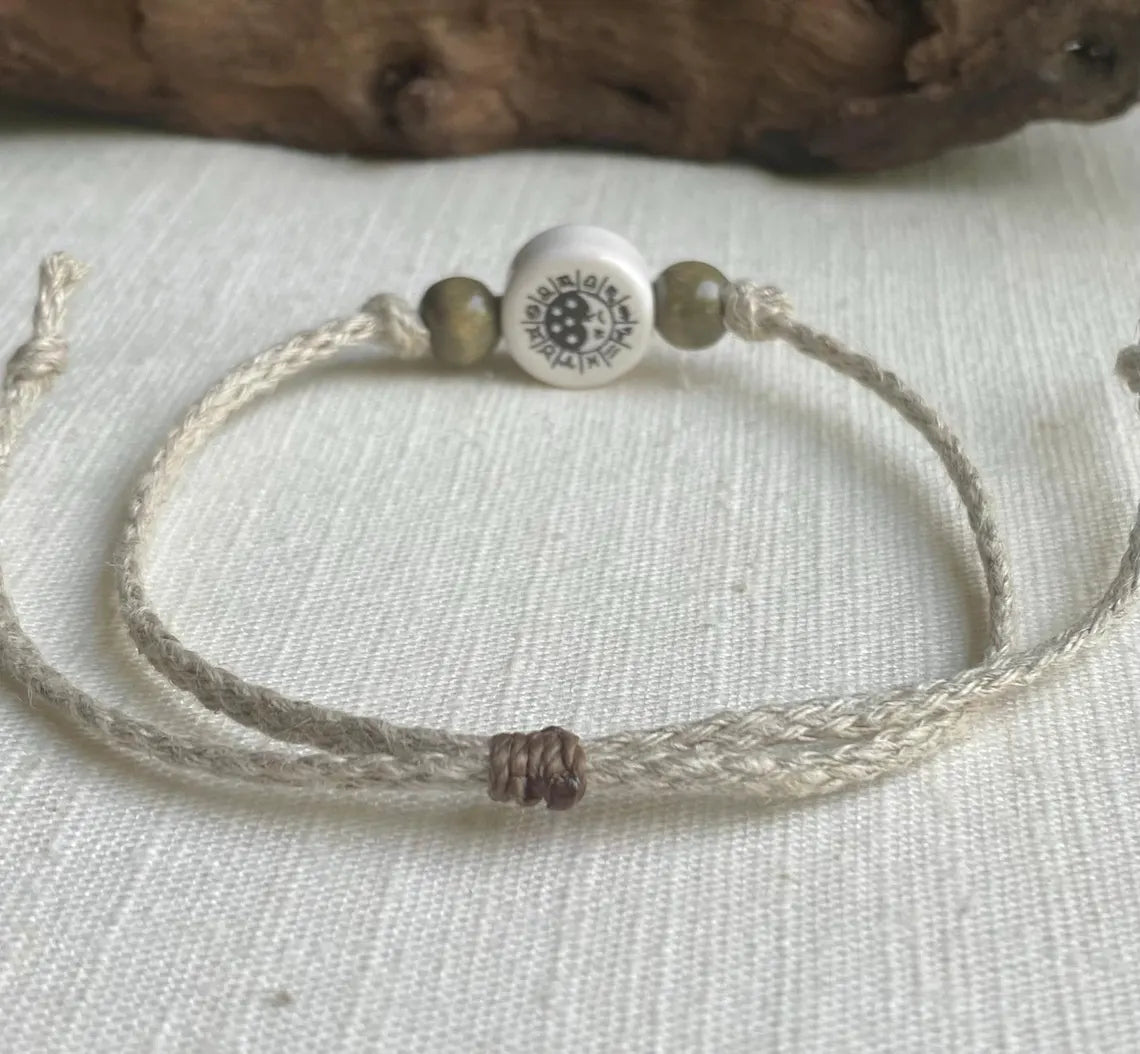 Ceramic Moon & Stars Bead Organic Natural Hemp Anklet Adjustable