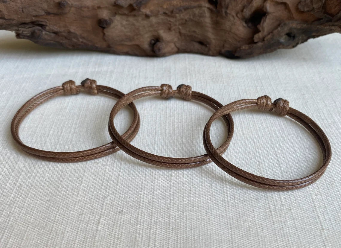 Earth Brown 2mm Water Resistant Adjustable Cord Bracelet or Anklet Unisex