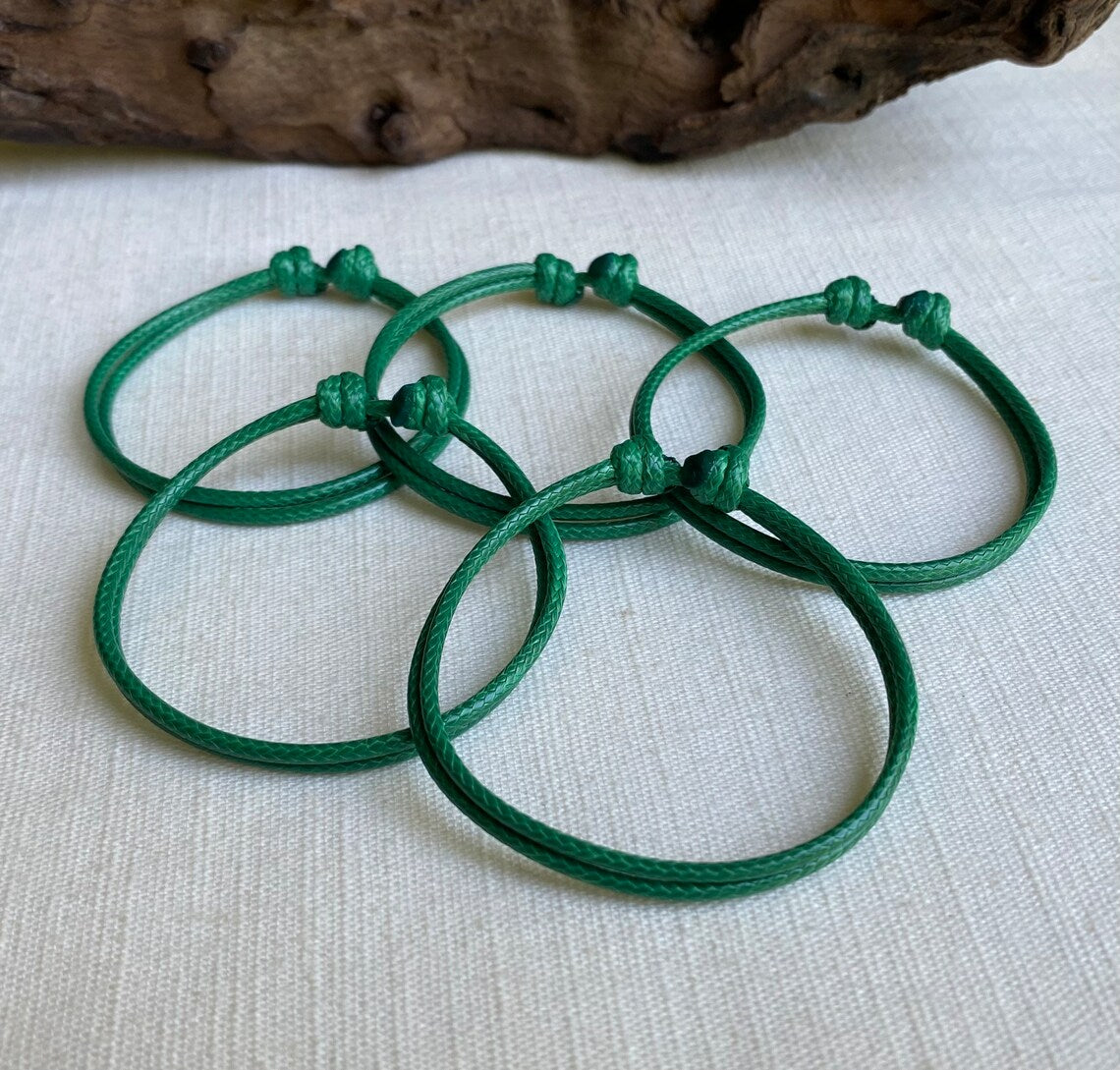 Kelly Green 2mm Water Resistant Adjustable Cord Bracelet or Anklet Unisex