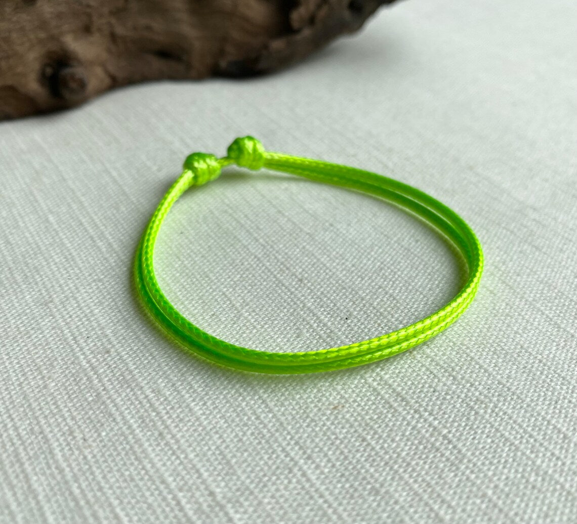 Neon Green 1.5mm Water Resistant Adjustable Cord Bracelet or Anklet Unisex