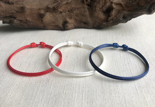 Red, White, & Navy Blue 1.5mm Water Resistant Adjustable Cord Bracelet or Anklet Set Unisex