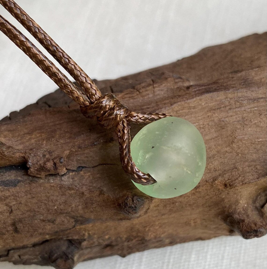 Sea Green Recycled Glass Brown 1.5mm Water Resistant Cord Necklace Unisex Adjustable 14-28"
