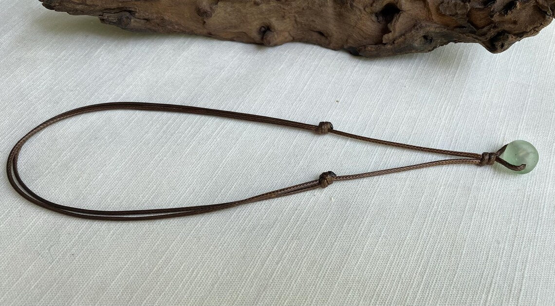Sea Green Recycled Glass Brown 1.5mm Water Resistant Cord Necklace Unisex Adjustable 14-28"