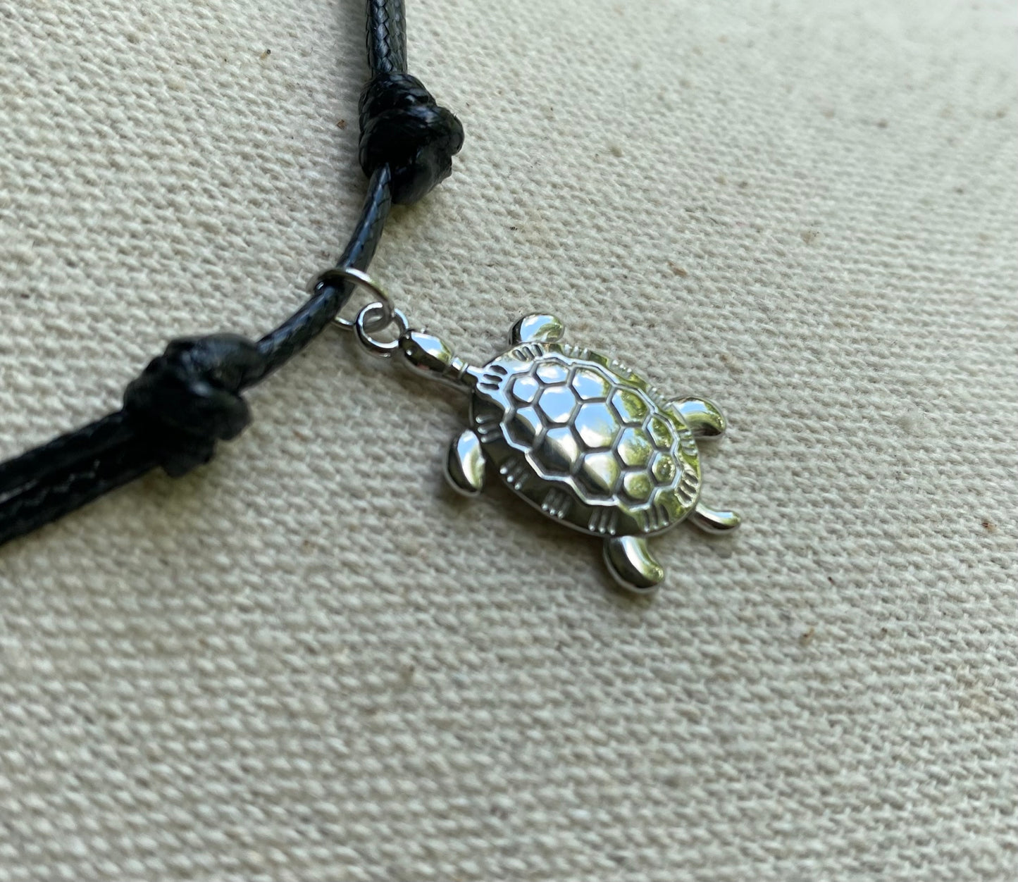 Stainless Steel Turtle Pendant Black 1.5mm Waterproof Cord Necklace Unisex Adjustable 14-28"