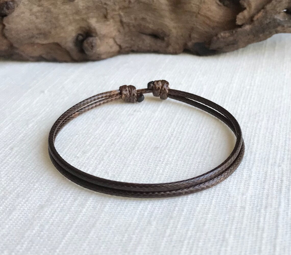 Dark Brown 1.5mm Water Resistant Adjustable Cord Bracelet or Anklet Unisex