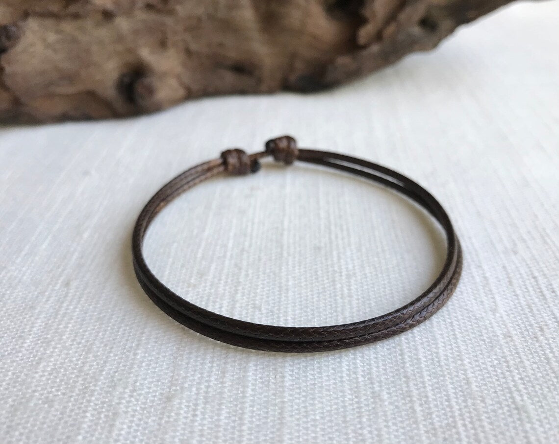 Dark Brown 1.5mm Water Resistant Adjustable Cord Bracelet or Anklet Unisex