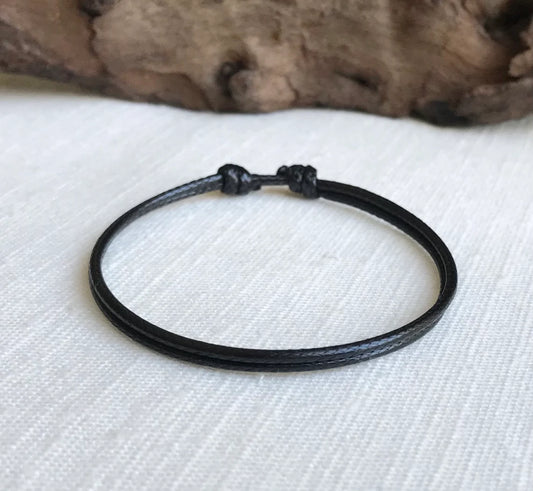 Black 1.5mm Water Resistant Adjustable Cord Bracelet or Anklet Unisex