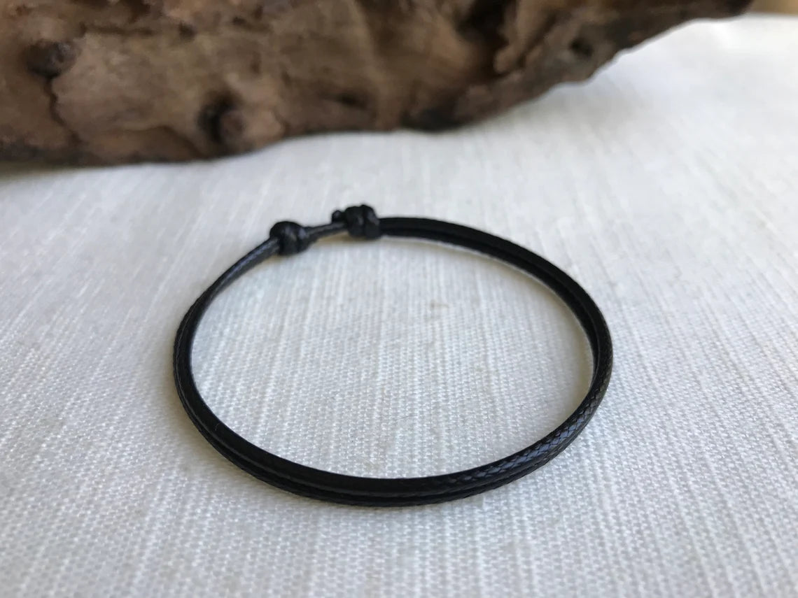 Black 1.5mm Water Resistant Adjustable Cord Bracelet or Anklet Unisex