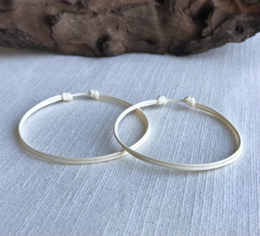 Cream 1mm Water Resistant Waxed Cord Adjustable Bracelet or Anklet Set Unisex Friendship Couple's