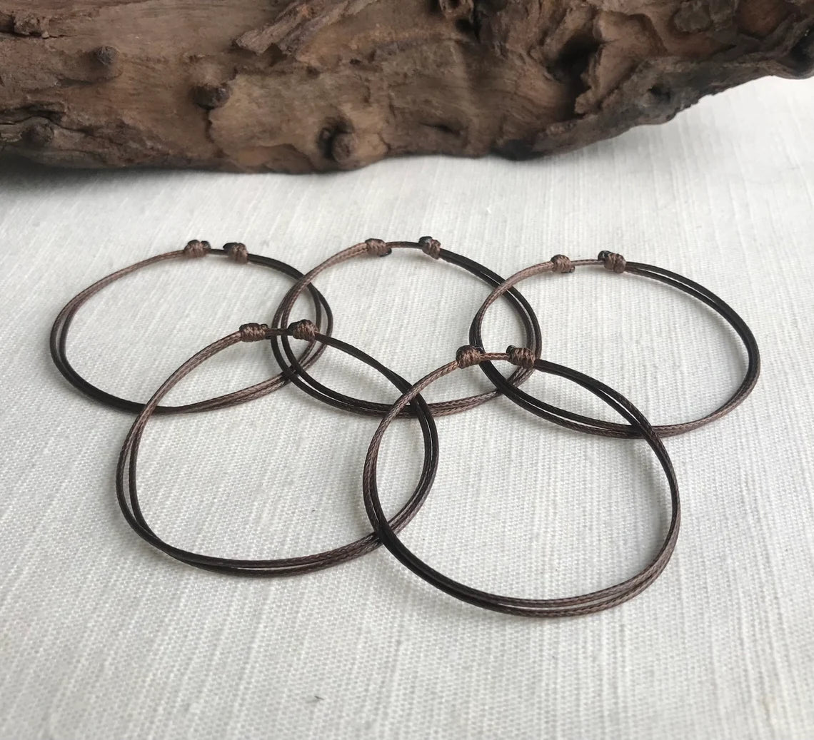 Dark Brown 1mm Water Resistant Waxed Cord Adjustable Bracelet or Anklet Set Unisex Friendship Couple's