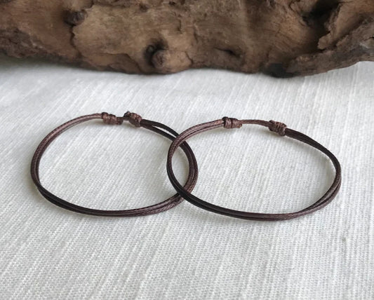 Dark Brown 1mm Water Resistant Waxed Cord Adjustable Bracelet or Anklet Set Unisex Friendship Couple's