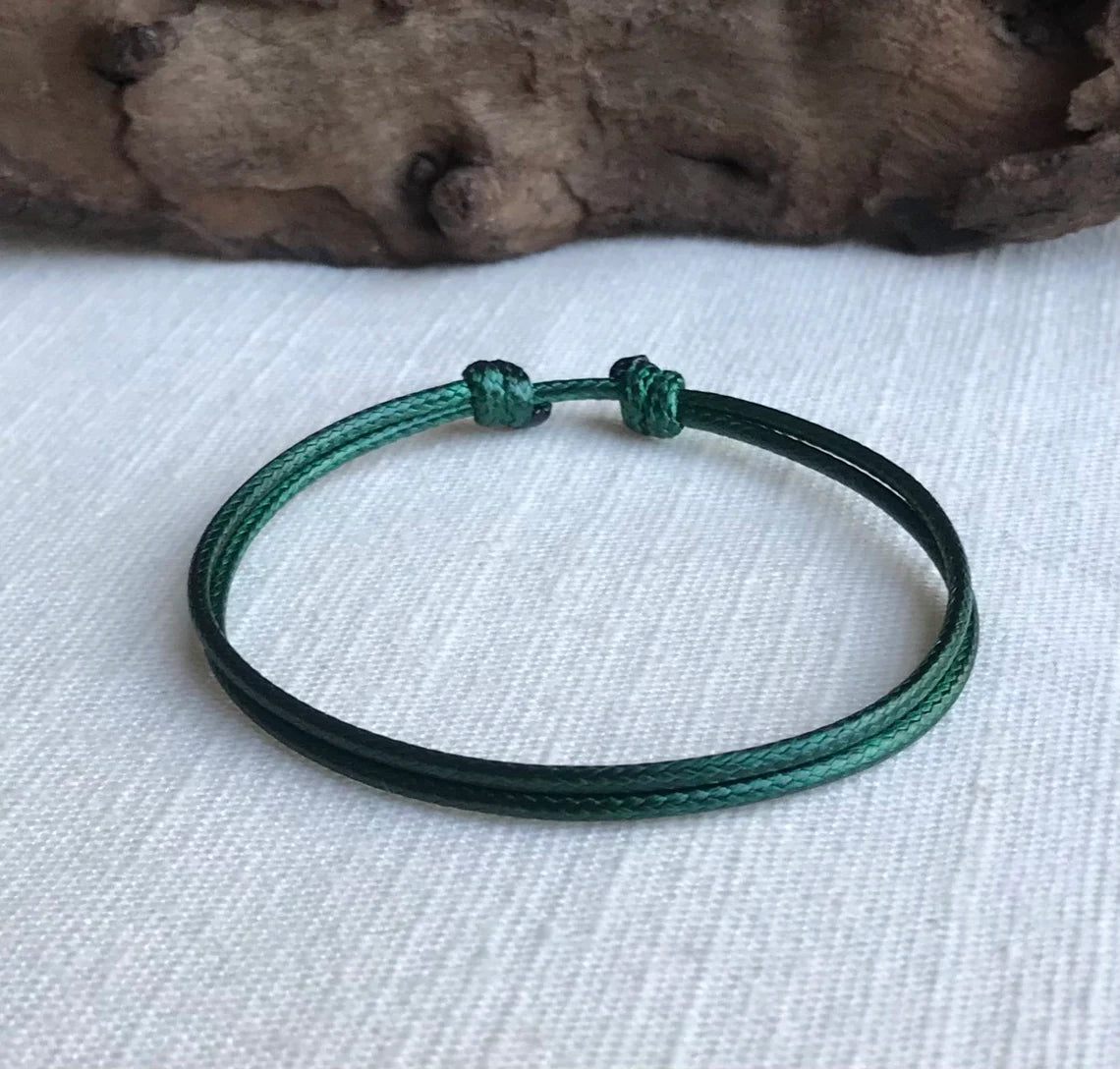 Dark Green 1.5mm Water Resistant Adjustable Cord Bracelet or Anklet Unisex