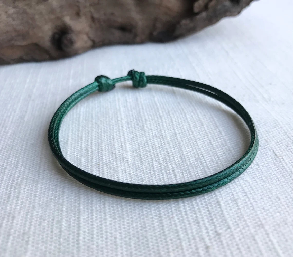 Dark Green 1.5mm Water Resistant Adjustable Cord Bracelet or Anklet Unisex