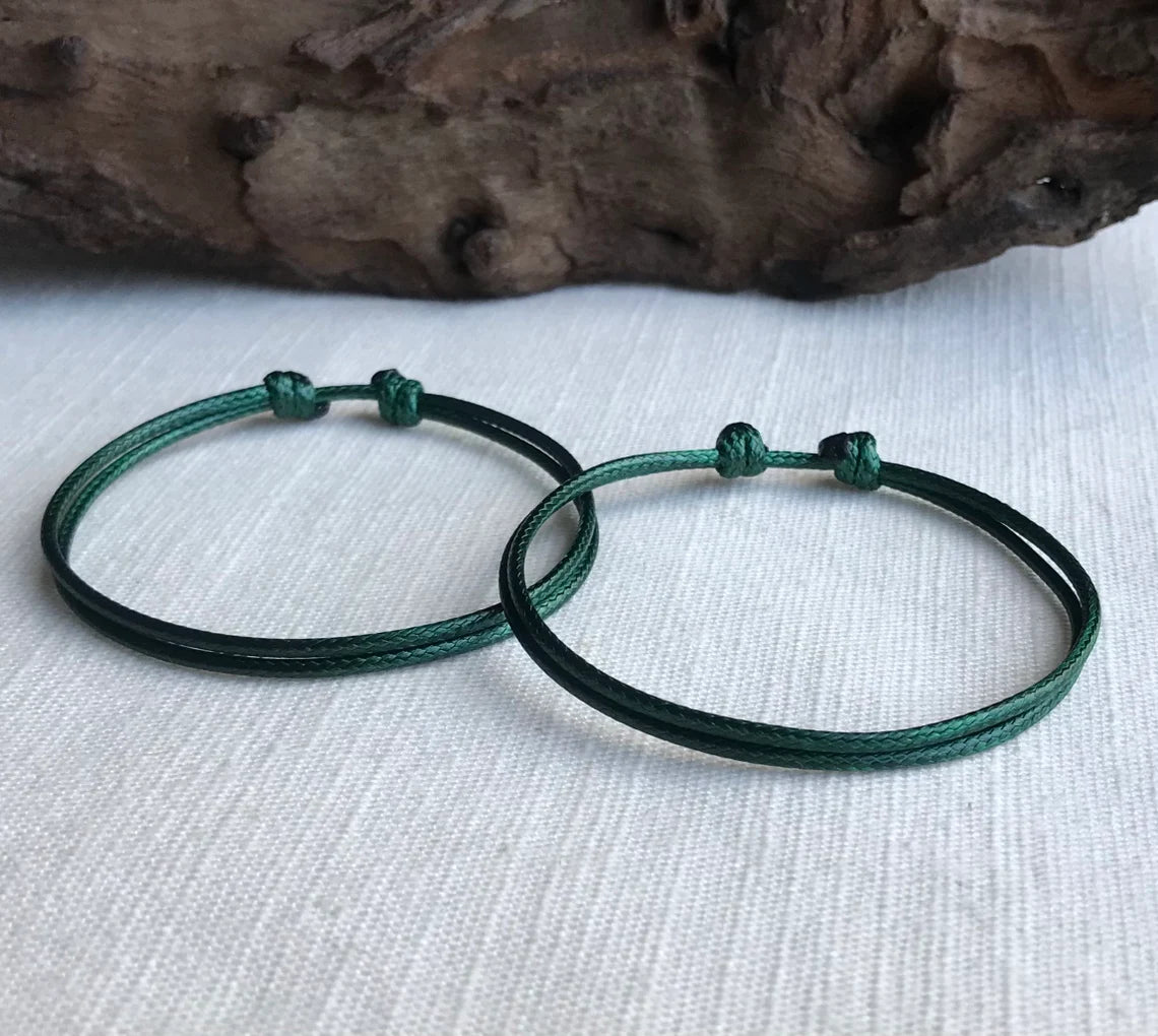 Dark Green 1.5mm Water Resistant Adjustable Cord Bracelet or Anklet Unisex