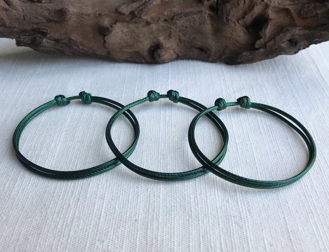 Dark Green 1.5mm Water Resistant Adjustable Cord Bracelet or Anklet Unisex