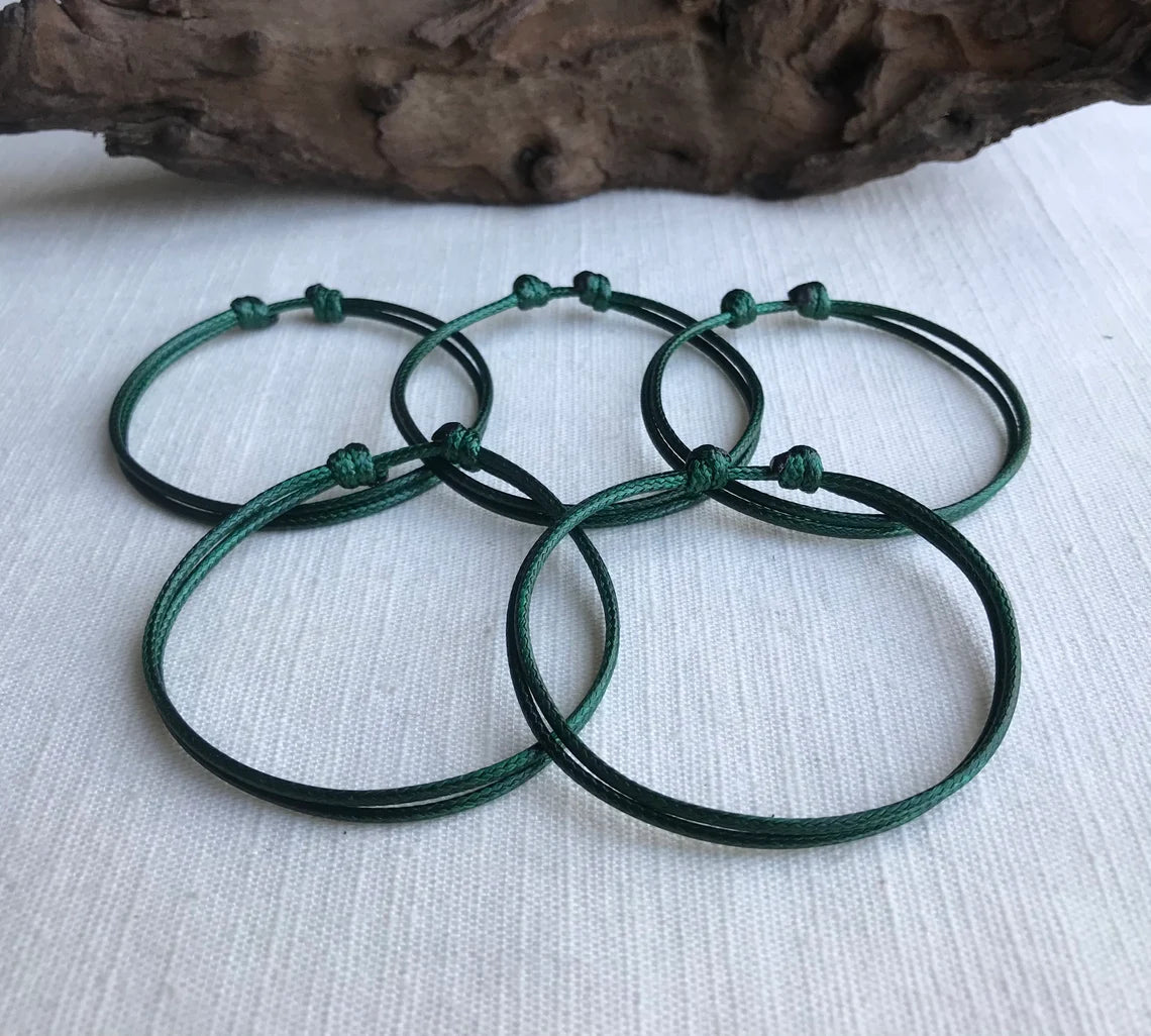 Dark Green 1.5mm Water Resistant Adjustable Cord Bracelet or Anklet Unisex