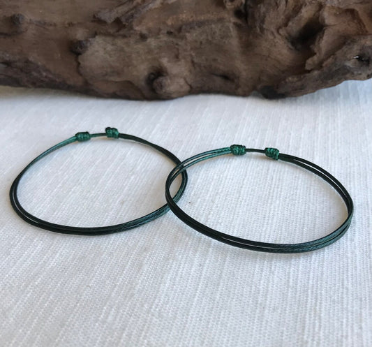 Dark Green 1mm Water Resistant Waxed Cord Adjustable Bracelet or Anklet Set Unisex Friendship Couple's