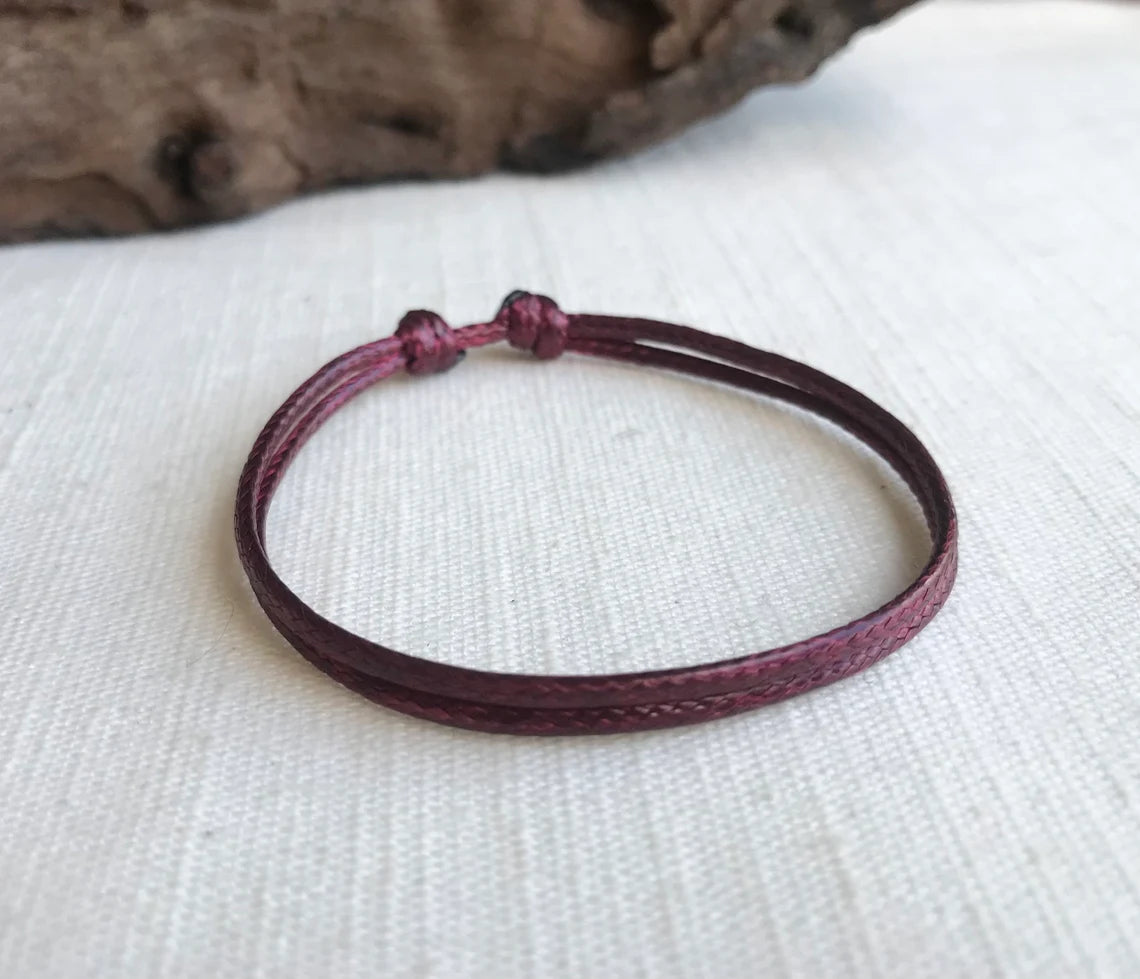 Dark Red 1.5mm Water Resistant Adjustable Cord Bracelet or Anklet Unisex