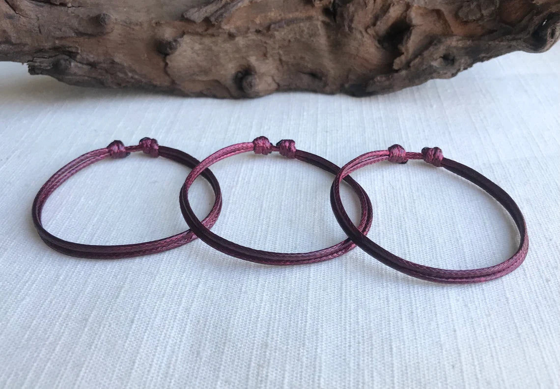 Dark Red 1.5mm Water Resistant Adjustable Cord Bracelet or Anklet Unisex