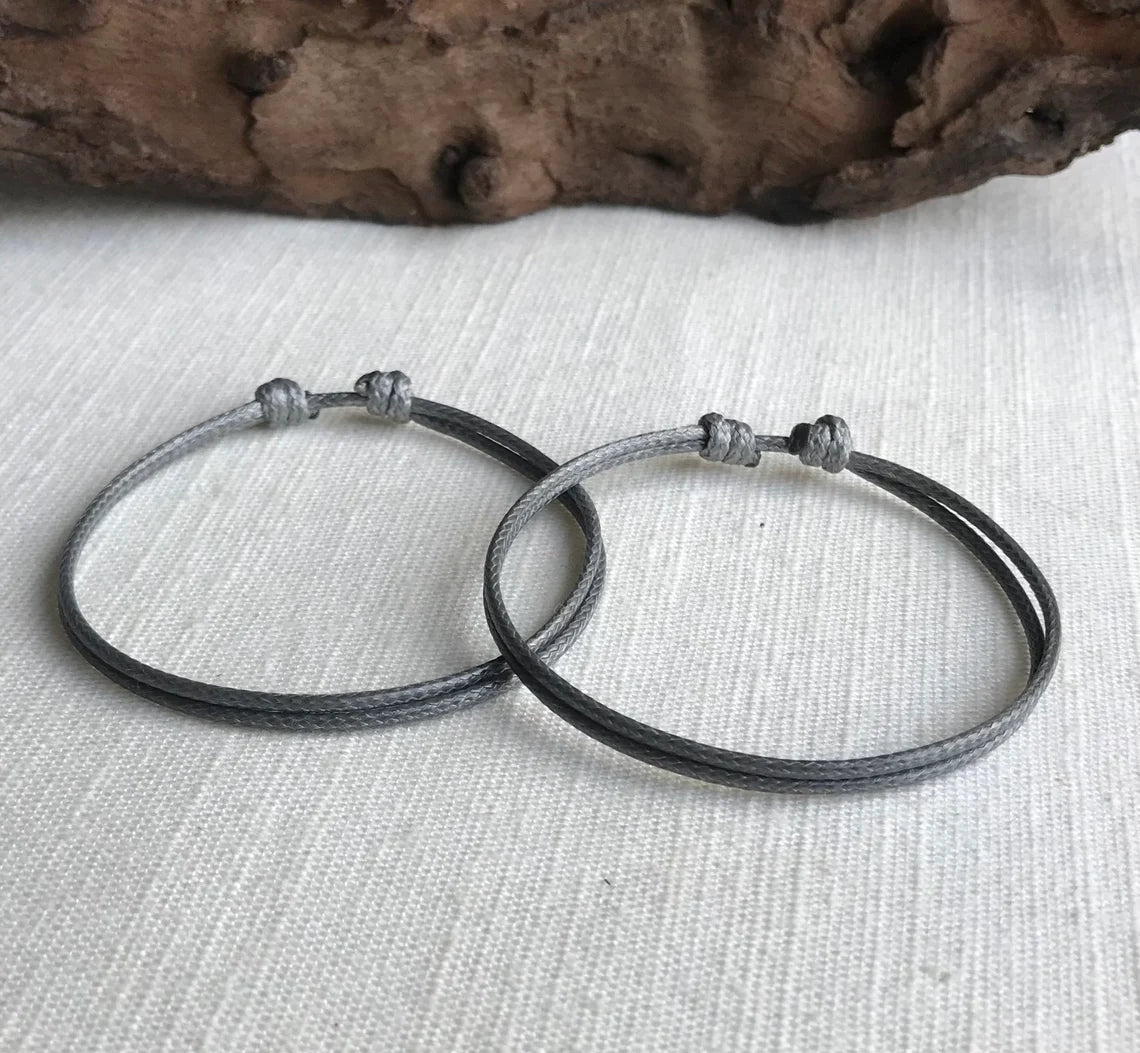 Gray 1.5mm Water Resistant Adjustable Cord Bracelet or Anklet Unisex