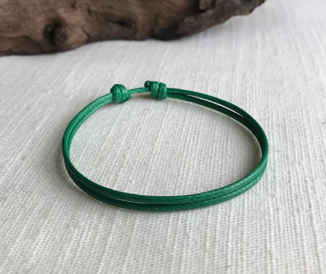 Green 1.5mm Water Resistant Adjustable Cord Bracelet or Anklet Unisex