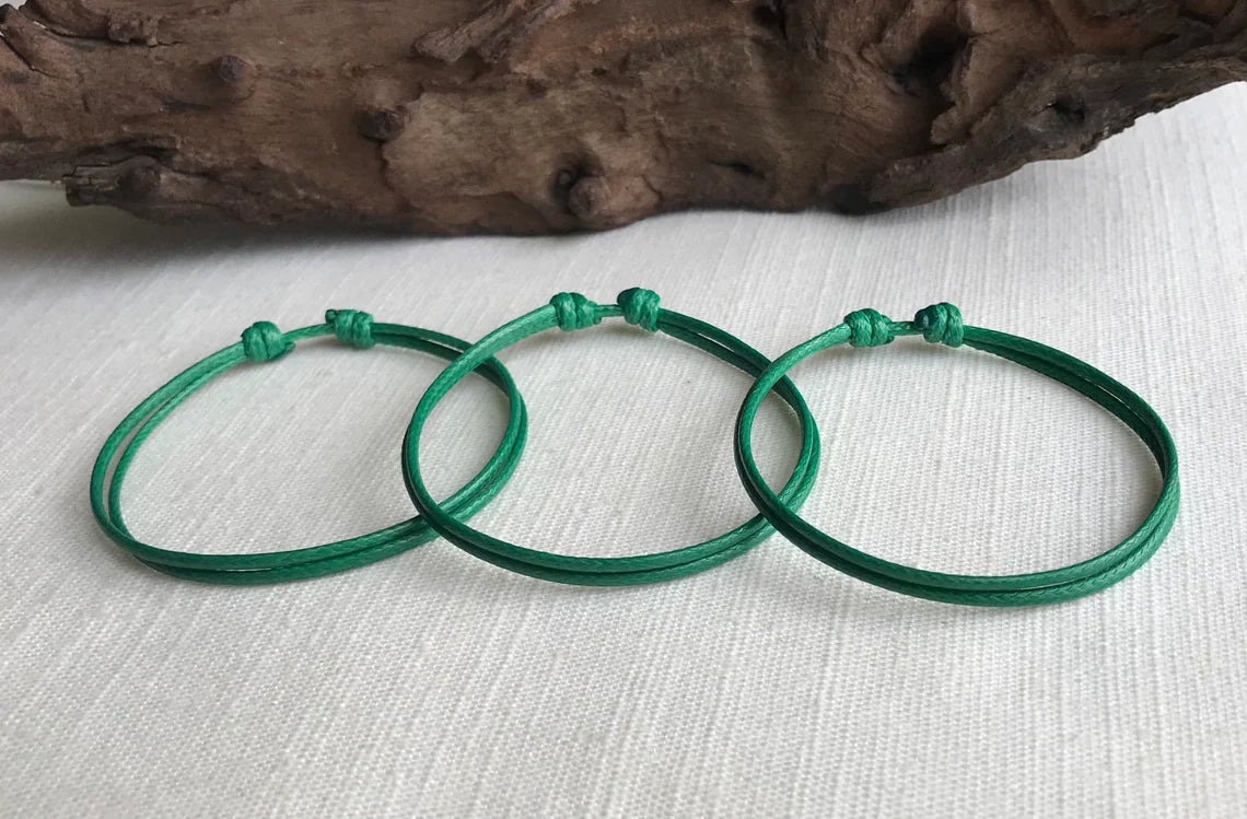 Green 1.5mm Water Resistant Adjustable Cord Bracelet or Anklet Unisex