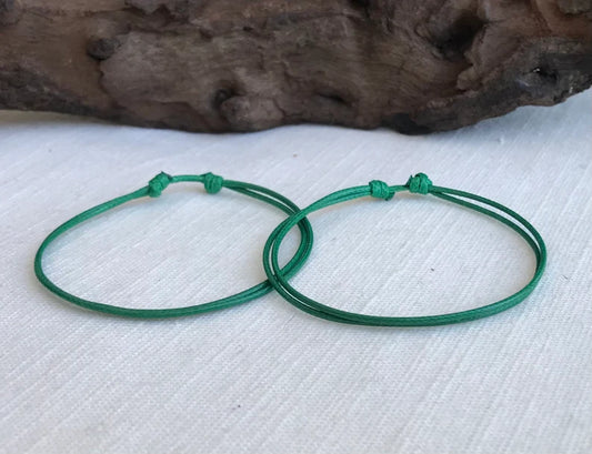 Kelly Green 1mm Water Resistant Waxed Cord Adjustable Bracelet or Anklet Set Unisex Friendship Couple's