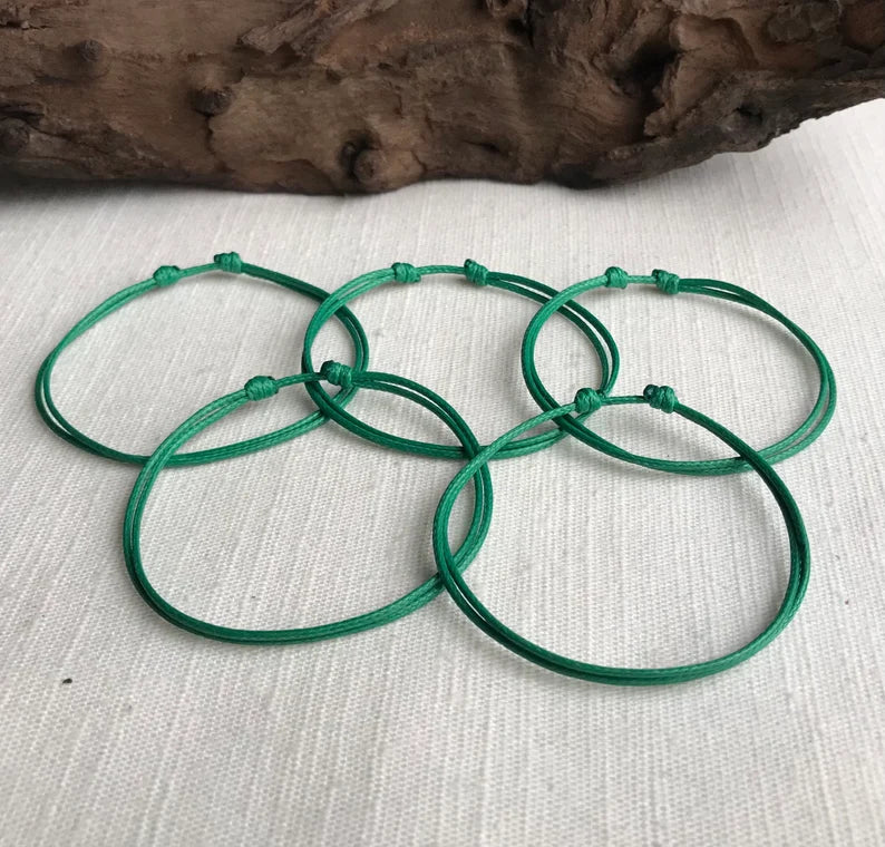 Kelly Green 1mm Water Resistant Waxed Cord Adjustable Bracelet or Anklet Set Unisex Friendship Couple's