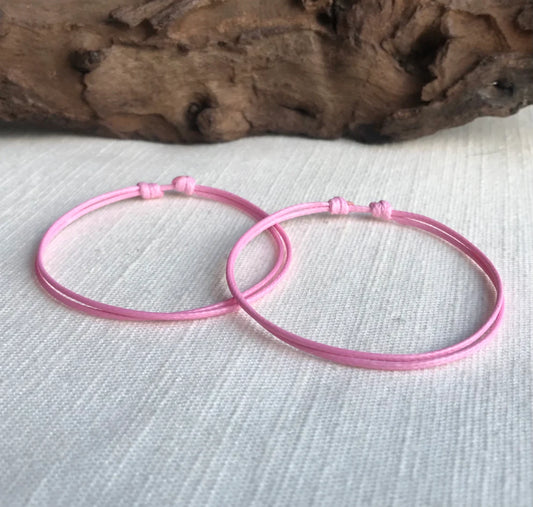 Light Pink 1mm Waterproof Waxed Cord Adjustable Bracelet or Anklet Set Unisex Friendship Couple's