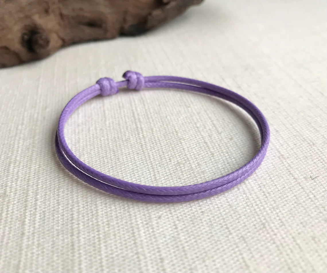 Light Purple 1.5mm Water Resistant Adjustable Cord Bracelet or Anklet Unisex