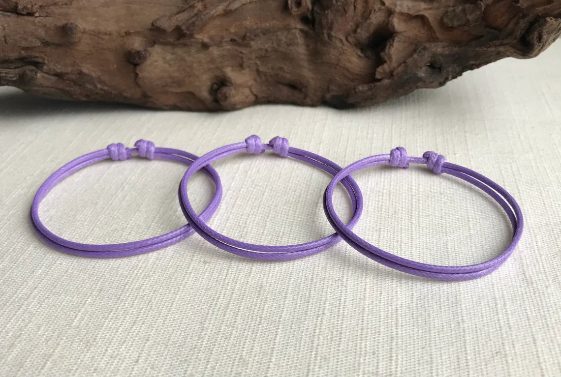 Light Purple 1.5mm Water Resistant Adjustable Cord Bracelet or Anklet Unisex