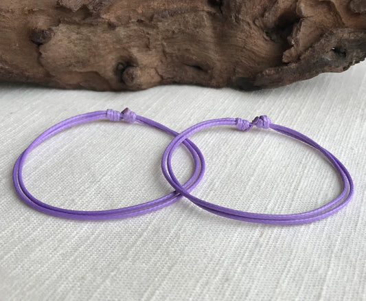 Light Purple 1mm Waterproof Waxed Cord Adjustable Bracelet or Anklet Set Unisex Friendship Couple's