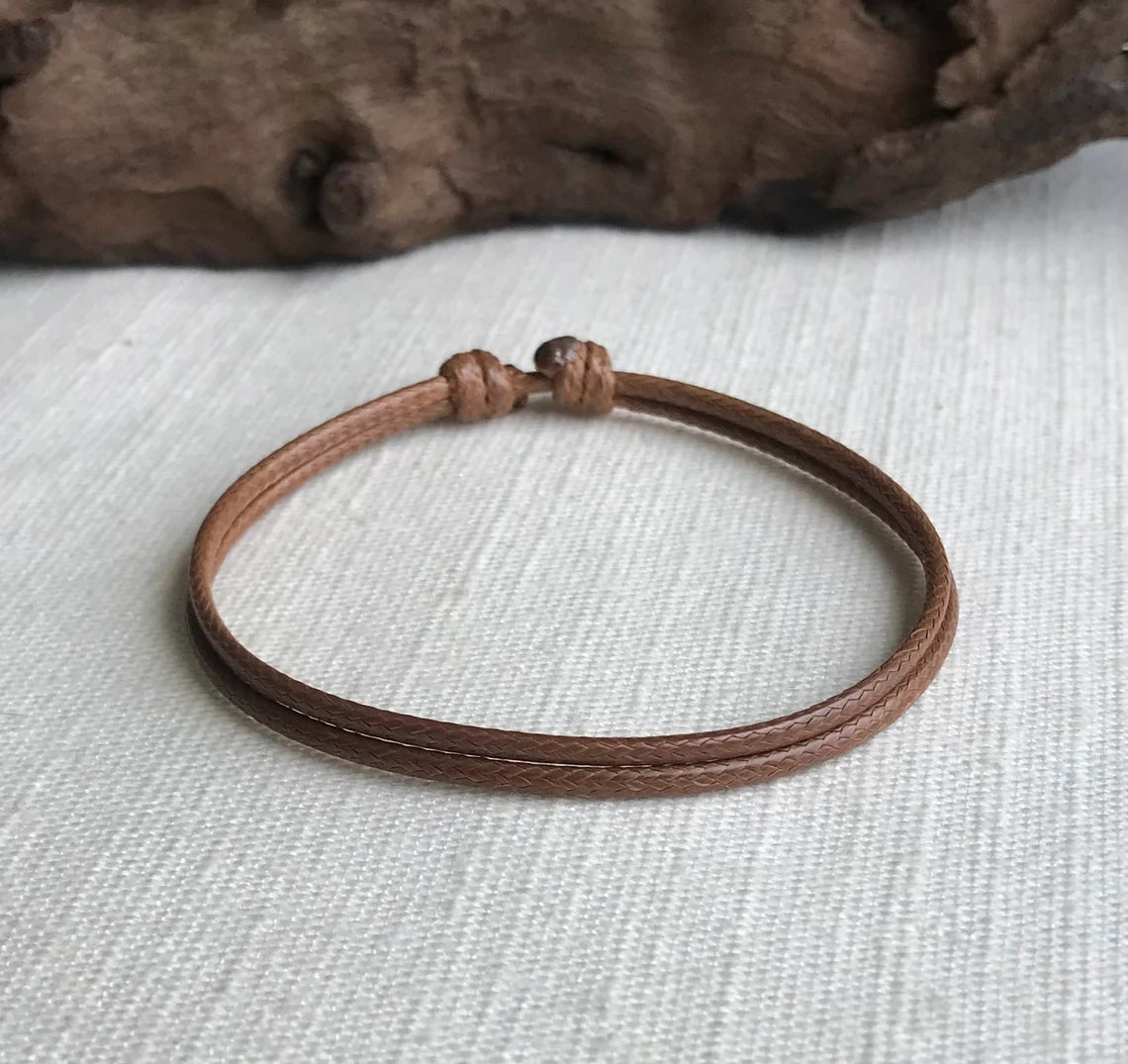 Medium Brown 1.5mm Water Resistant Adjustable Cord Bracelet or Anklet Unisex