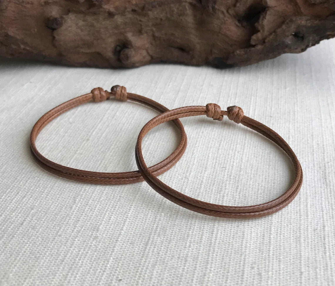 Medium Brown 1.5mm Water Resistant Adjustable Cord Bracelet or Anklet Unisex