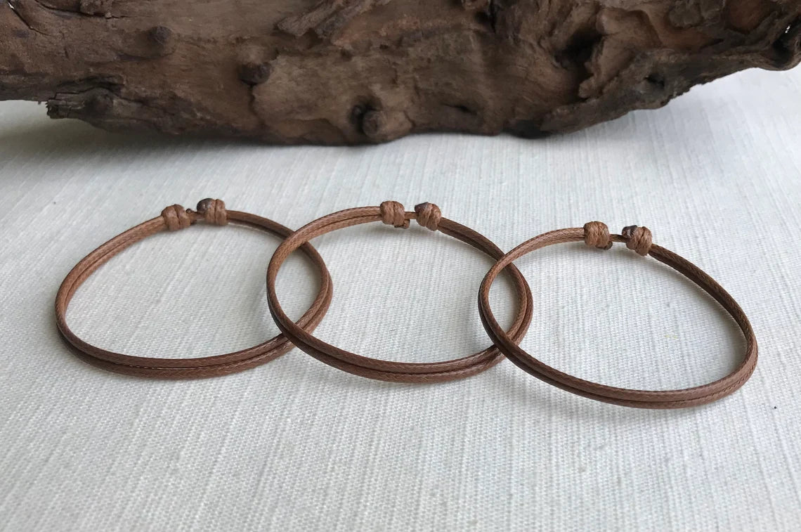 Medium Brown 1.5mm Water Resistant Adjustable Cord Bracelet or Anklet Unisex