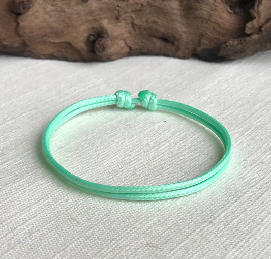 Mint Green 1.5mm Water Resistant Adjustable Cord Bracelet or Anklet Unisex