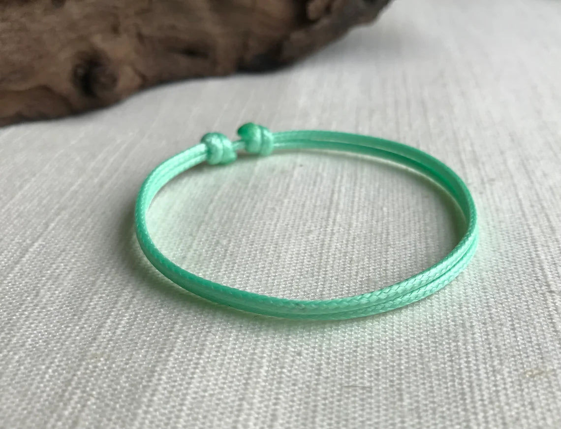 Mint Green 1.5mm Water Resistant Adjustable Cord Bracelet or Anklet Unisex