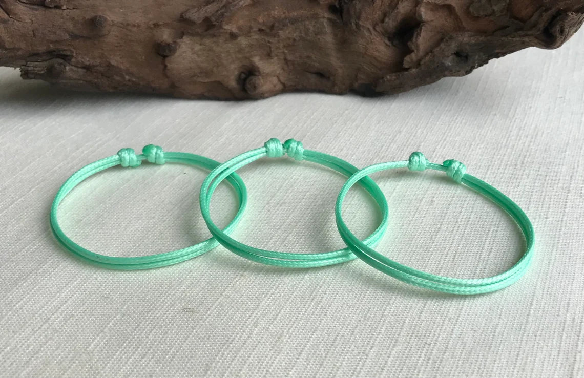 Mint Green 1.5mm Water Resistant Adjustable Cord Bracelet or Anklet Unisex