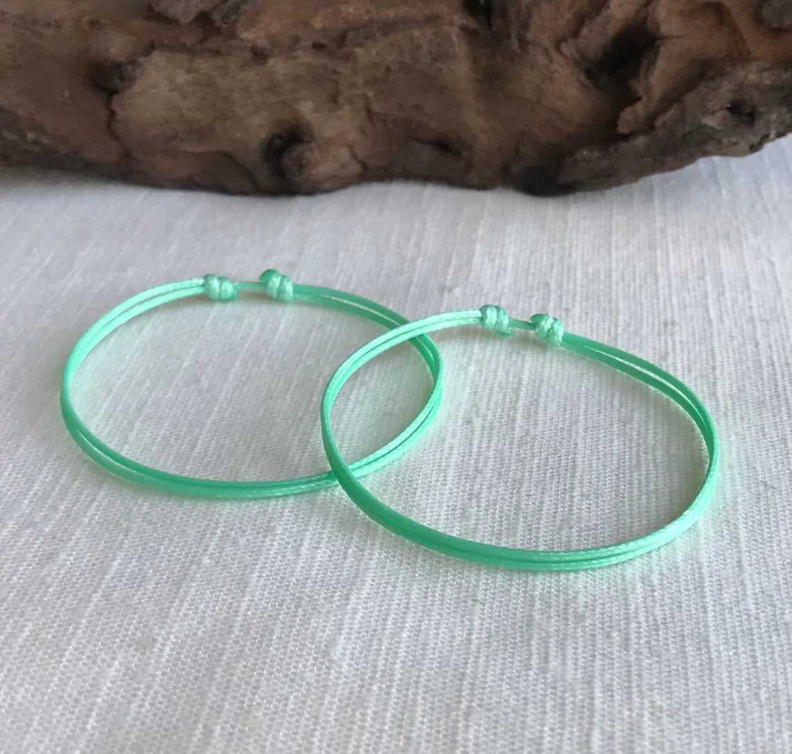 Mint Green 1mm Water Resistant Waxed Cord Adjustable Bracelet or Anklet Set Unisex Friendship Couple's