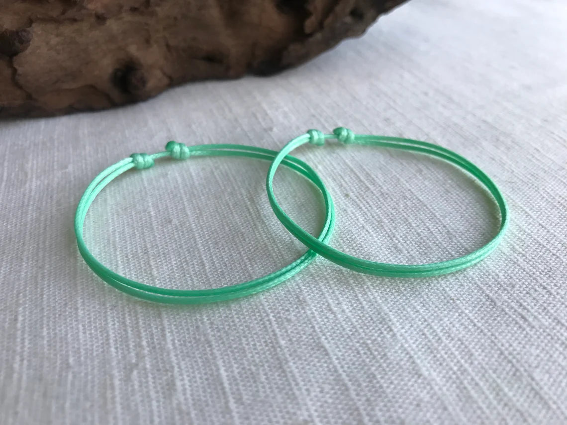 Mint Green 1mm Water Resistant Waxed Cord Adjustable Bracelet or Anklet Set Unisex Friendship Couple's