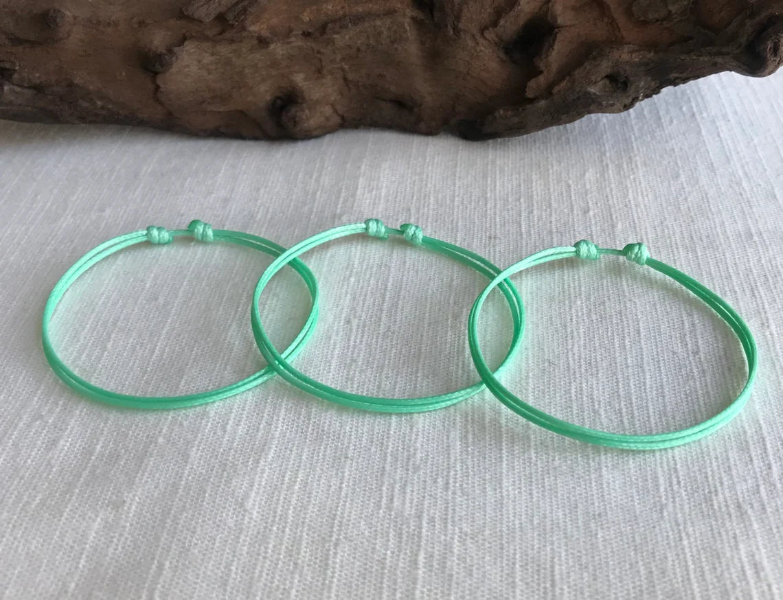 Mint Green 1mm Water Resistant Waxed Cord Adjustable Bracelet or Anklet Set Unisex Friendship Couple's