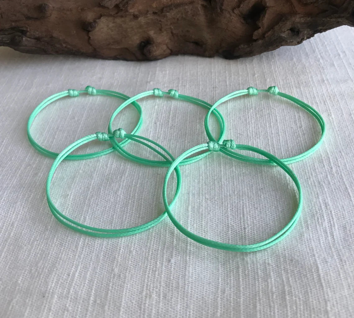 Mint Green 1mm Water Resistant Waxed Cord Adjustable Bracelet or Anklet Set Unisex Friendship Couple's