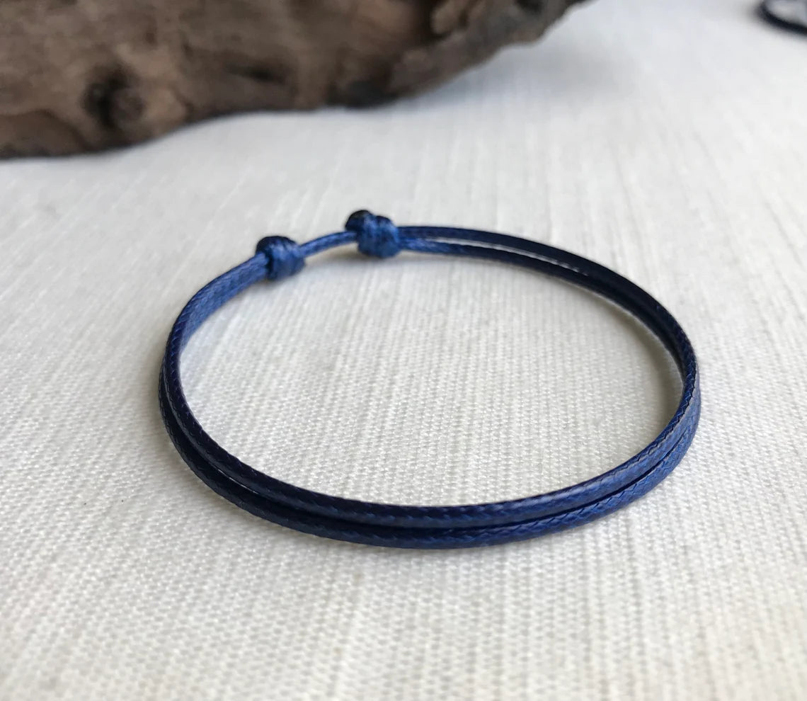 Navy Blue 1.5mm Water Resistant Adjustable Cord Bracelet or Anklet Unisex