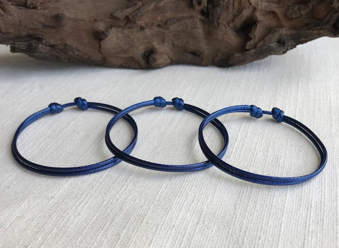 Navy Blue 1.5mm Water Resistant Adjustable Cord Bracelet or Anklet Unisex