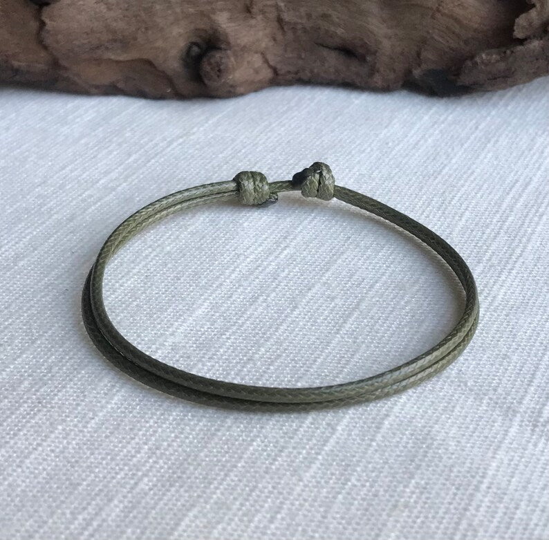 Olive Green 1.5mm Water Resistant Adjustable Cord Bracelet or Anklet Unisex