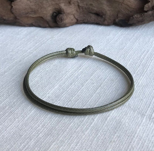 Olive Green 1.5mm Water Resistant Adjustable Cord Bracelet or Anklet Unisex